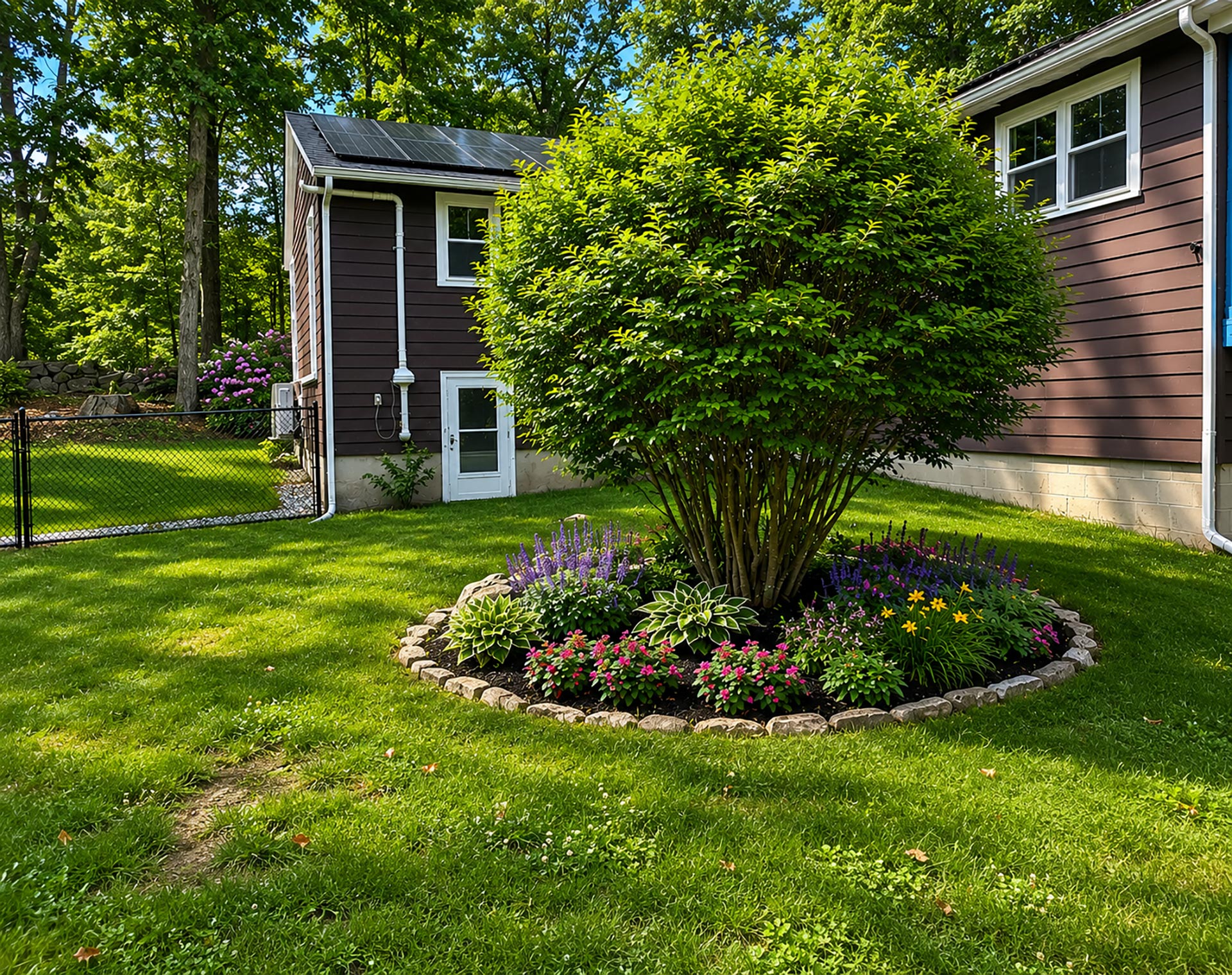Trimmed shrub and maintained landscape bed
